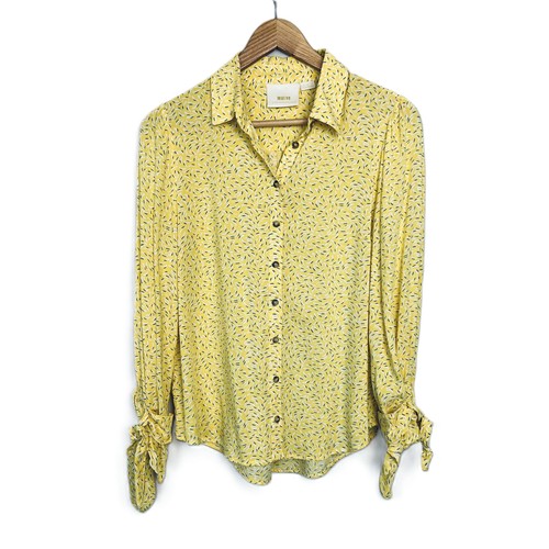 Maeve By Anthropologie Size 6 Blithe Button-Up Collared Top Tie Cuff Yellow