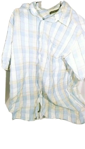 Cubavera Womens Button Down Shirt Size Large Blue White Short Sleeve Checkered  - Picture 1 of 4