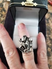 Rare Vintage Artisan Flowers Sterling Silver ring. Adjustable Size