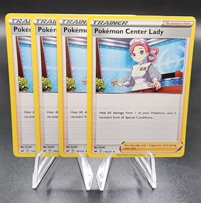 X4 Pokemon Center Lady Playset Trainer Card 176/202 Sword Shield Base Set