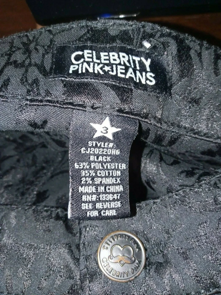 CELEBRITY PINK *Jeans*  Black/Black Paisley Print Jeans/Pants, Size 3  28W 28I - Image 2 of 4