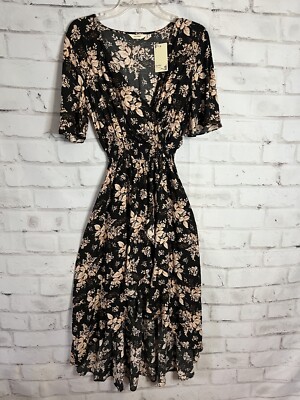 NWT Kormei Med Black Floral High-Low Dress Short Sleeve V-Neck Flowy Long Maxi | eBay NWT Kormei Med Black Floral High-Low Dress Short Sleeve V-Neck Flowy Long Maxi | eBay