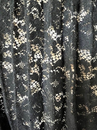 Anthropologie Sheer Lace Pleated Midi Black Skirt Elastic Waist Size Large EUC - Picture 7 of 11