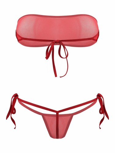 Damen Mini Bikini Set Push Up Micro BH mit G-String Transparent Mesh Dessous Set - Picture 19 of 47