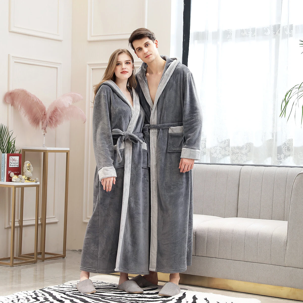 Bathrobe with Hooded for Men Women Long Soft Robe Housecoat Winter  Loungewear