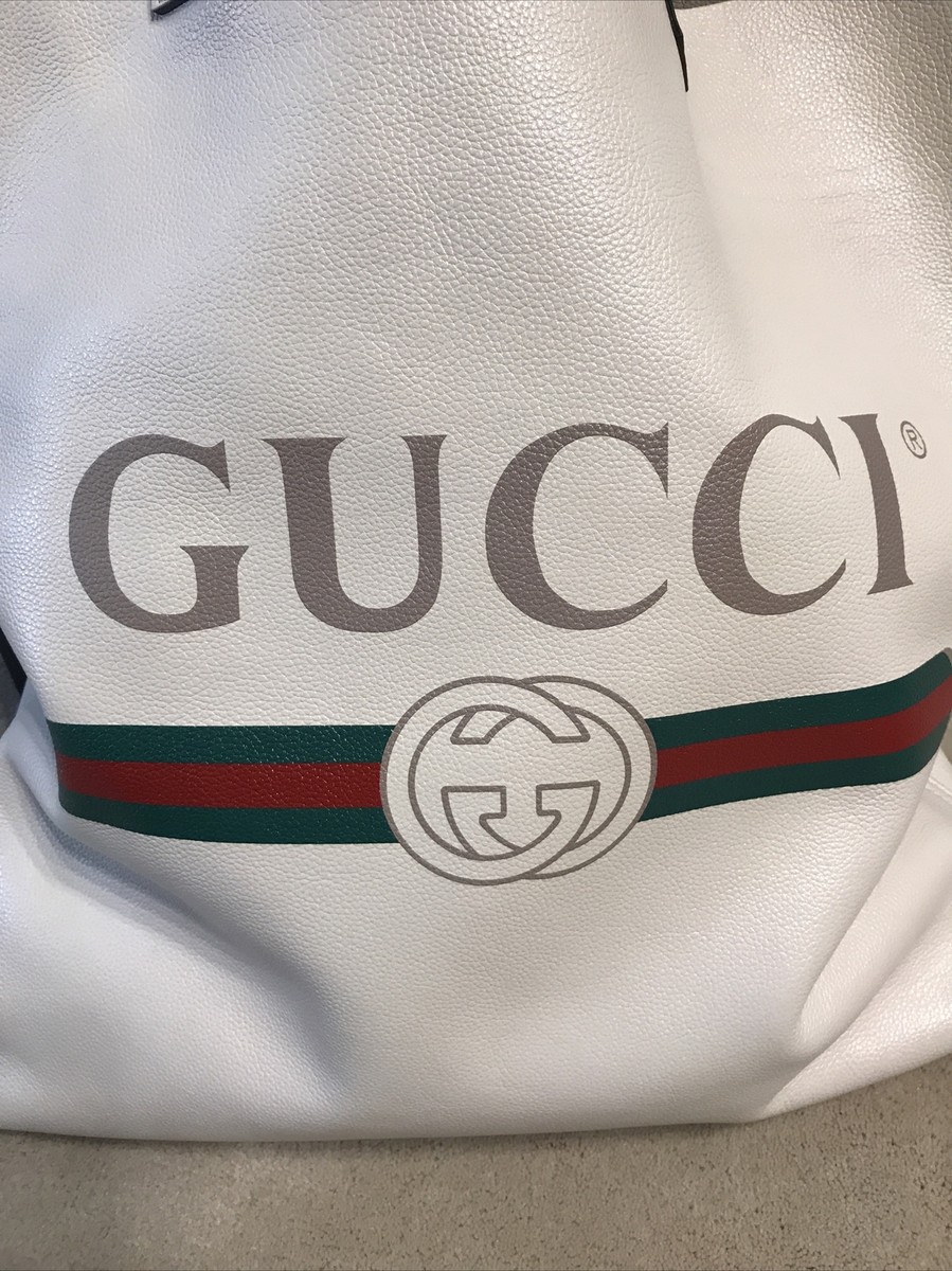 BNWT Gucci Tote Bag White Leather 572768 Vintage Logo Print