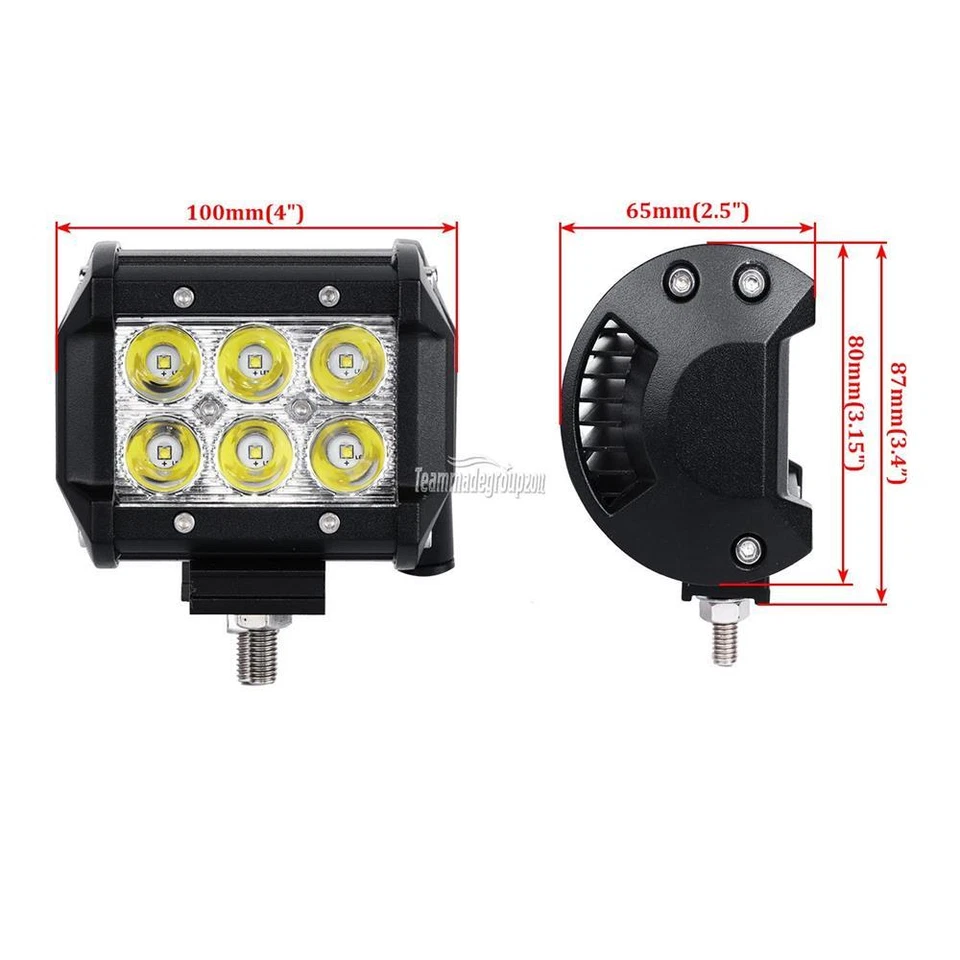 2PCS 4INCH 18W  LED WORK LIGHT BAR DRIVING SPOT BEAM SUV ATV FOR JEEP TRUCK - Image 3 of 4