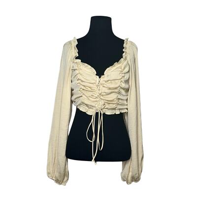 Blue B cream long sleeves cropped peasant blouse size Medium