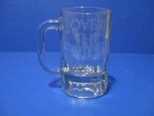 Over The Hill Glass Handled Beer Stein Holds 300ml 13cm Height 8cm Diameter VGC