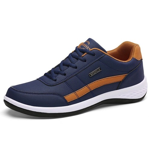 Scarpe da ginnastica uomo in pelle scarpe casual stringate corsa passeggio sneakers UK - Foto 21 di 36