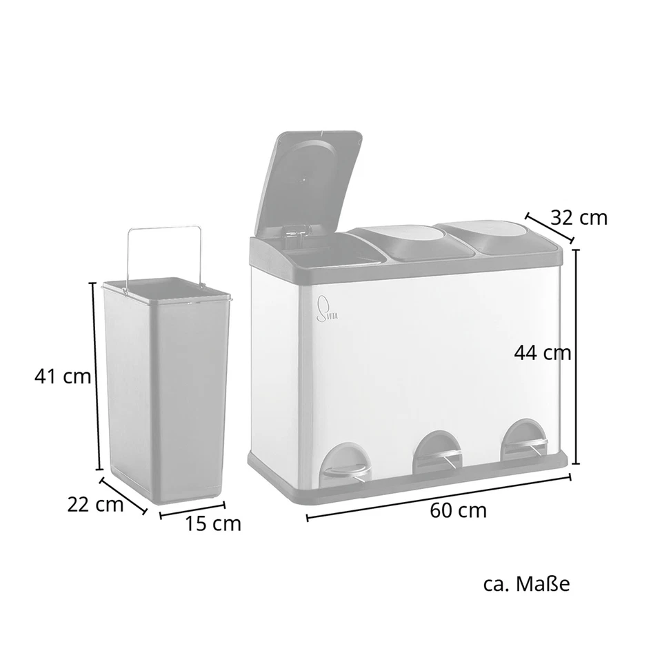 SVITA TC3X15 Mülleimer Papierkorb Treteimer Abfalleimer Recycling 45L Edelstahl - Bild 4 von 4