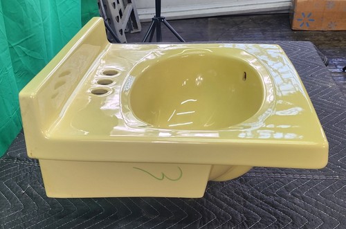 yellow bathroom sink ceramic original porcelain vanity cabinet - Picture 9 of 14