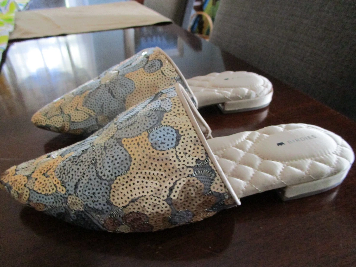 Birdies Slippers The Dove Gold Petal Sequin Women s Size 7.5