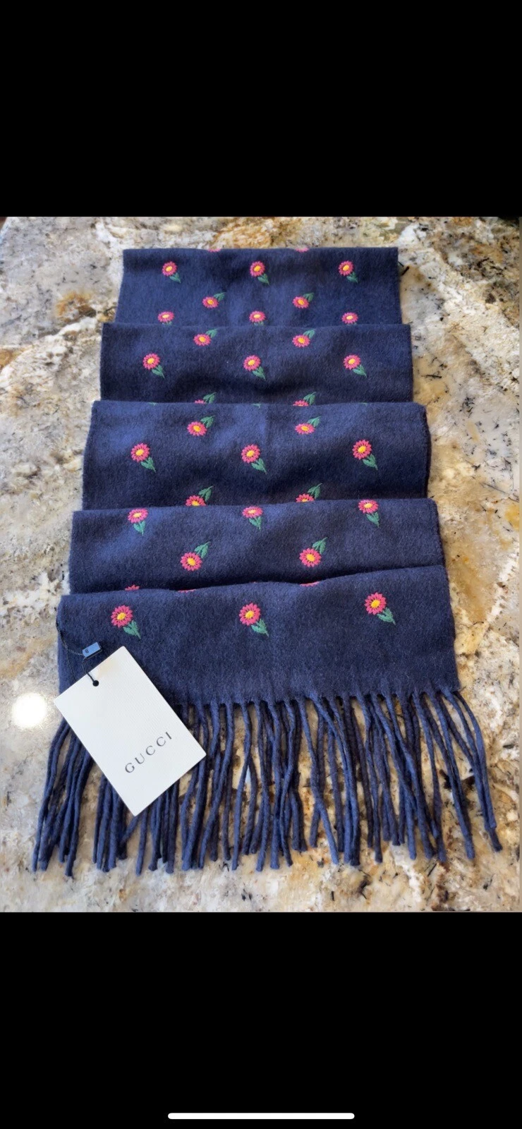 Écharpe en laine brodée 100 % authentique GUCCI BLEU ROSE + TAXES