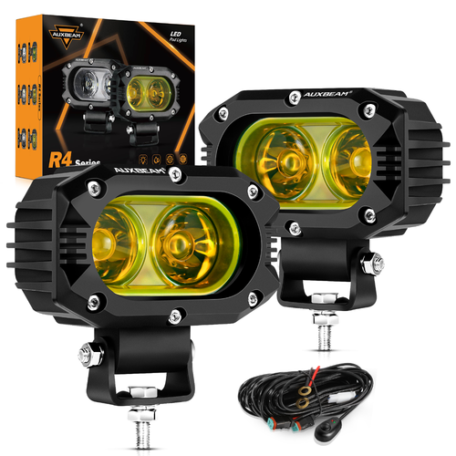 AUXBEAM 4" LED Pods Light Bar Amber/White Fog Lamp Offroad Driving Truck ATV Car - Picture 2 of 43