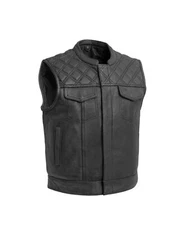Men’s Biker Vest Hunt Club Leather Diamond Quilted Motorcycle Denim Style Vest