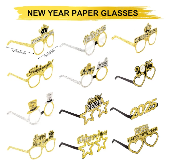 41 piezas favores de fiesta con sombreros negros, dorados, plateados, diademas, gafas y ruido Foto 3 de 4