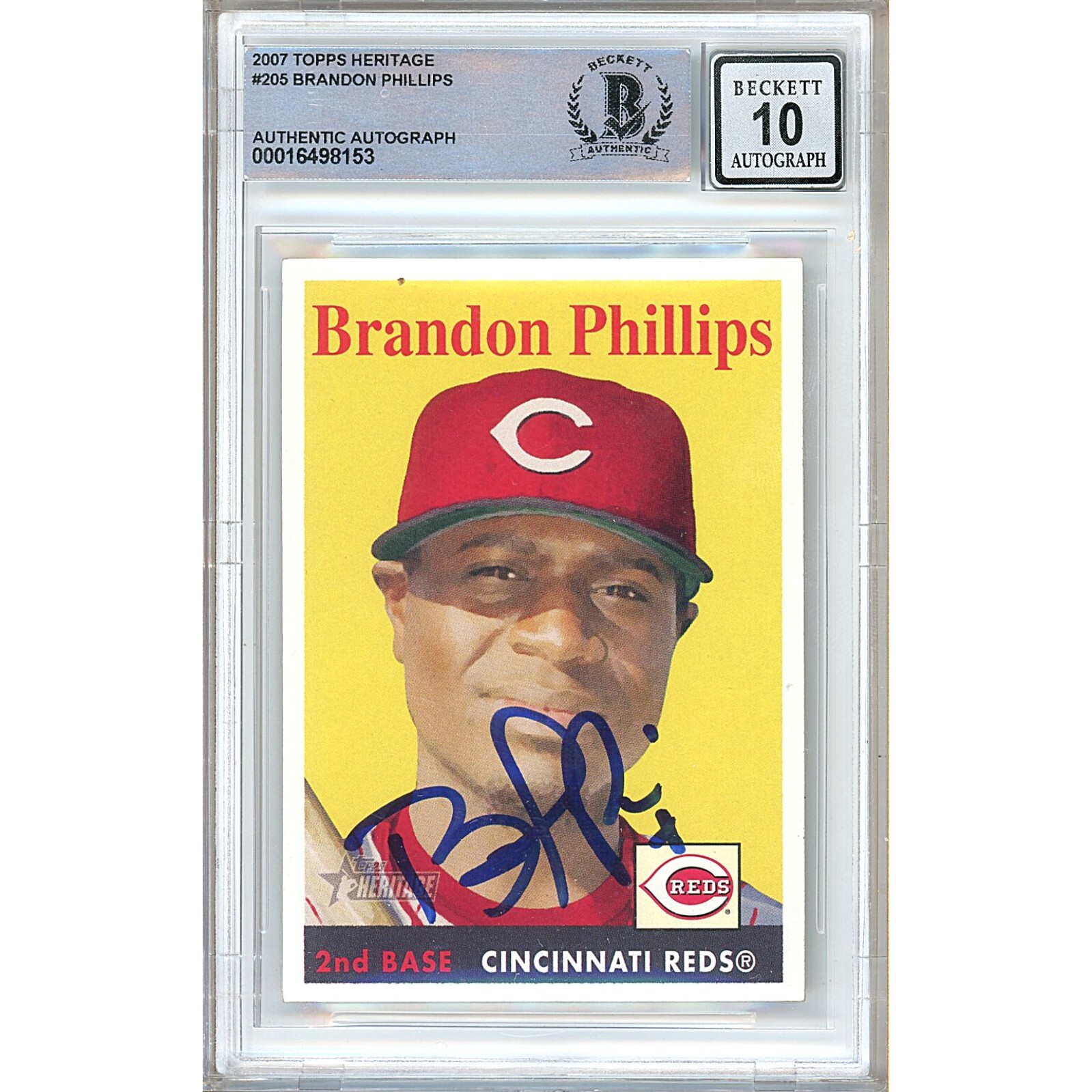 Brandon Phillips Cincinnati Reds Signed 2007 Topps Heritage #205 BAS BGS Auto 10
