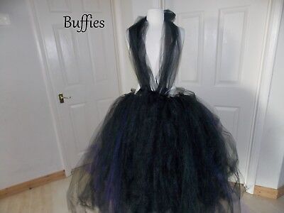 Long Tutu Black Witch Fancy dress Vixen Vampire Gothic wedding size 8-22