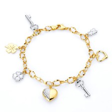 Wellingsale 14k White / Yellow Gold Charm Bracelet - 7.5"