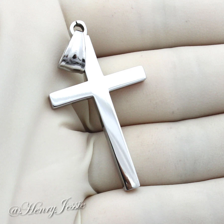 18"-36"MEN Stainless Steel 5mm Silver Cuban Curb Chain Necklace Cross Pendant*P image 2