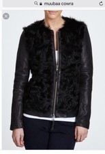 $1,295 Muubaa Cowra Fur & Leather Biker Jacket Black Shearling Coat *us 4/ Uk 8