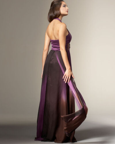 Alberto Makali Ombre Halter Embellished Gown Sz 14 Purple Brown - Picture 2 of 2