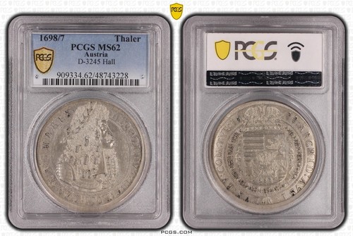 Coin Thaler Habsburg Rdr Thaler 1698/7 Hall PCGS MS62 Top Pop 1/0 nswleipzig - Picture 1 of 2