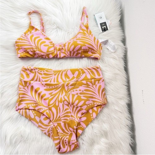 Rip Curl Afterglow High Waist Cheeky Bottom & Swirl Bralette Bikini Top Large - Picture 2 of 7