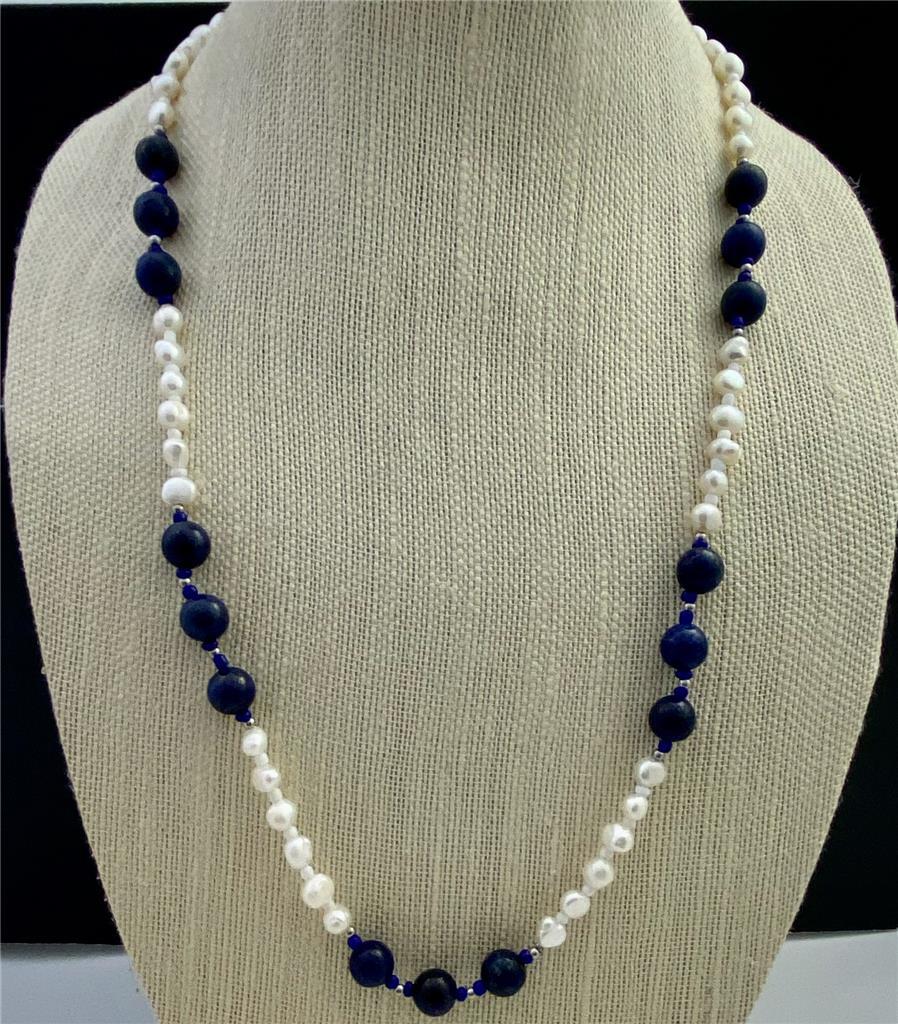 Blue 10MM Aventurine Beads Freshwater Pearls Endless Necklace 27