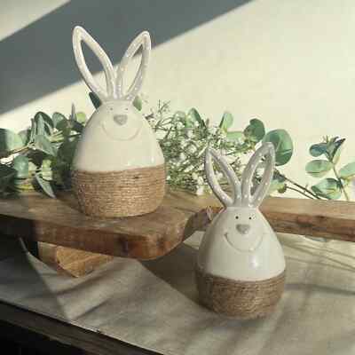 Osterei Hase Korb Ornamente grau weiß klein & groß Keramik Osterdeko