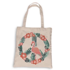 Flamingo Peace Tote, Grocery Tote, 100% Cotton Fun Tote