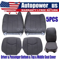 Middle Seat &Front Cloth Seat Cover Gray For 2003-2007 GMC Sierra 1500 2500 3500