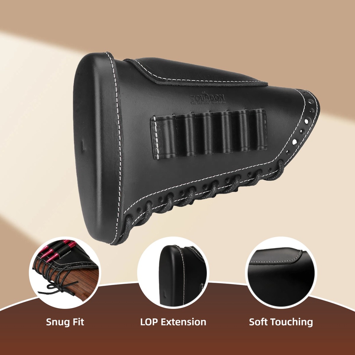 TOURBON Leather Recoil Pad & Cheek Rest – Rifle Stock Cover With Ammo Holder