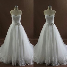 Classic Wedding Dresses Sweetheart Lace Appliques A Line Sweep Train Bridal Gown