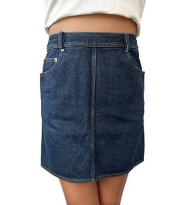 CHANEL Vintage 96P CC Mark Logo Denim Skirt #36 Dark Blue Yellow