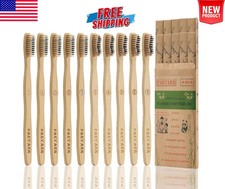 Bamboo Toothbrushes 10 Pack Biodegradable Soft Medium Charcoal Bristles