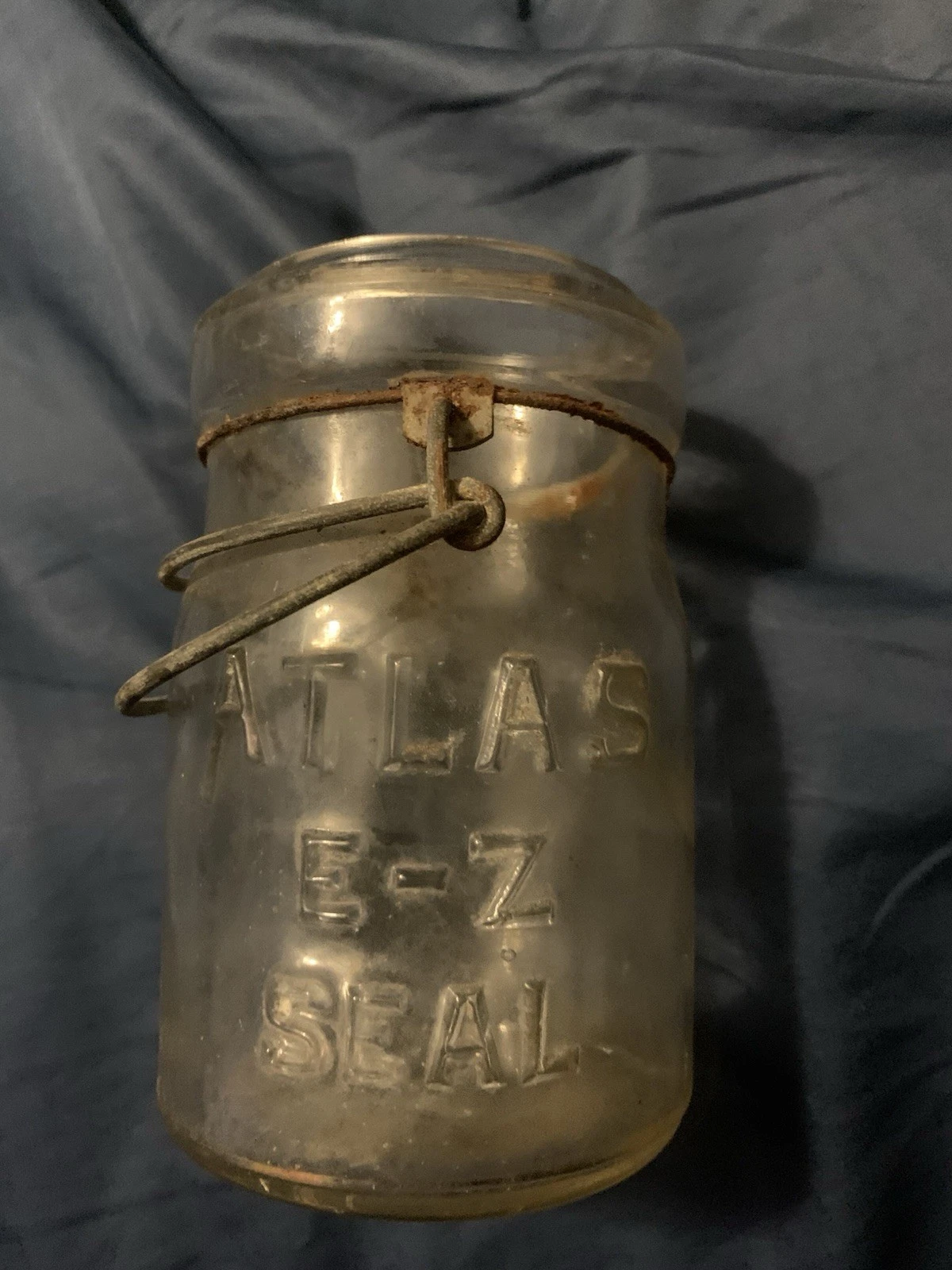 Antique Atlas E-Z Seal Jar Glass Bail Lid Vintage 1910s Wire Closure