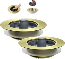Hibbent 2-Pack Upgraded 3 in 1 Kitchen Sink Drain Strainer Stopper Combo, Gold