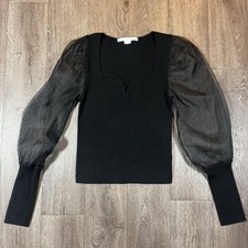 Veronica Beard Finian Puff Sleeve Sweetheart Black Sweater Top - Size M