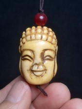 Old Chinese Tibet Hand Carved Sakyamuni Buddhism Buddha Head necklace Pendant