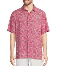 Tommy Bahama High Tide Hibiscus 100 Silk Camp Shirt Men's L Honor Pink 148 NWT
