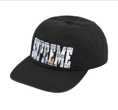 🔴 Authentic Supreme Embroidered Money Logo 6-Panel Black Hat