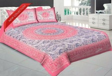 Sanganeri Floral Printed Cotton Double Bed Sheet 2 Pillow Cover 90x108 KING