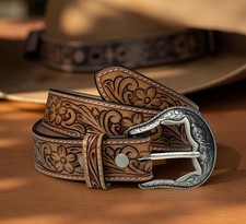Western Genuine Leather Belt Full Grain Handmade Women Heavy Duty With Buckle