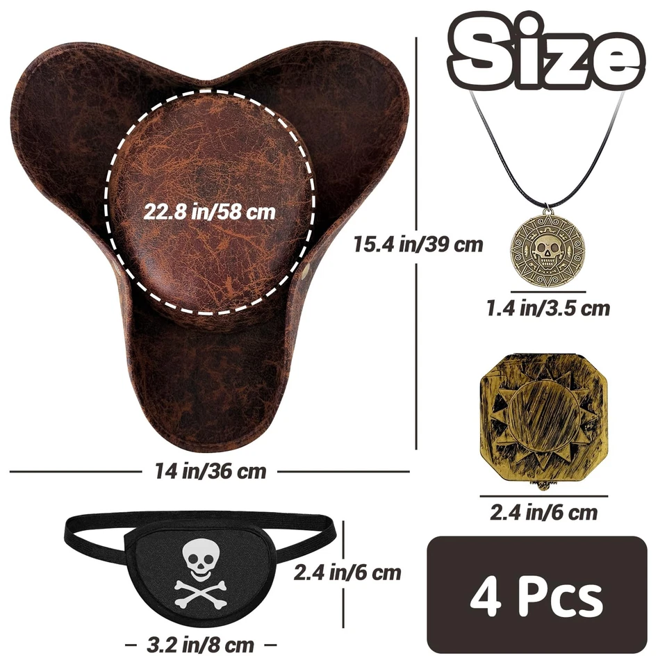 4PCS Brown Pirate Hat,Renaissance Pirate Tricorn Hat set,Novelty Pirate Hat w... - Image 2 of 4