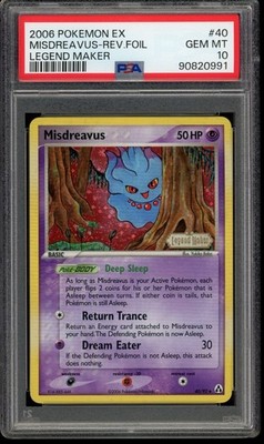GEM MT MISDREAVUS REVERSE FOIL STAMPED POKEMON 2006 LEGEND MAKER PSA 10 SWIRL
