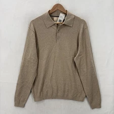 Weatherproof Vintage Sweater Mens Medium Bone Heather Cotton Cashmere Polo NWT