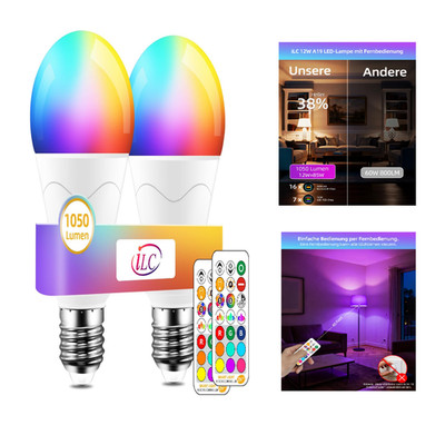RGB LED Lampe E27 2er Pack Fernbedienung Farbwechsel 1050