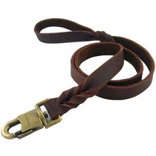 Leather Heavy-Duty Dog Leash 3ft Brown 1in Width Medium Large Dogs 35in Lead